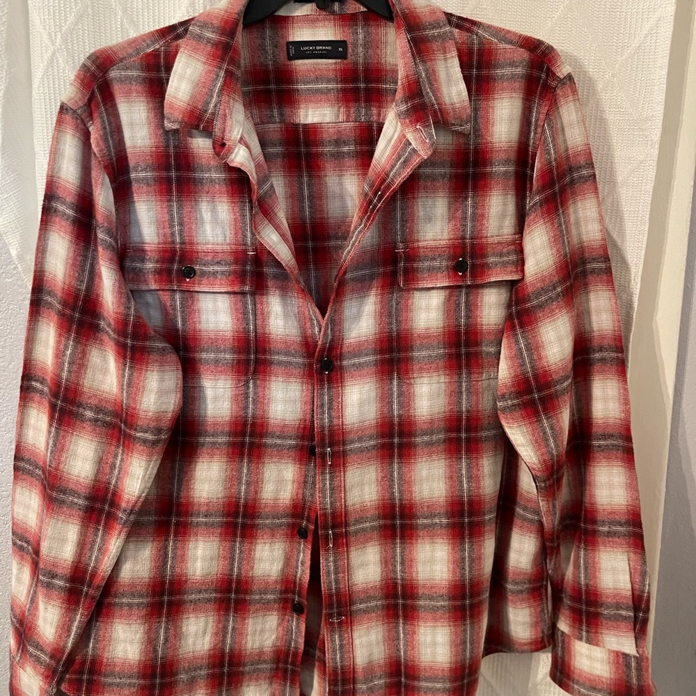 Lucky Brand Red and White Plaid Long Sleeve Shirt